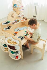 Hrací stůl s úložným prostorem PLAY TIME + židle - Nelakovaná