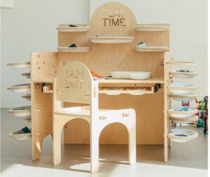 Hrací stůl s úložným prostorem PLAY TIME + židle - Šedá