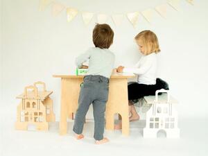 Dřevěná stolička ve tvaru domečku pro dvě děti - Nelakovaná