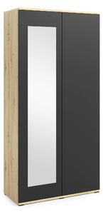 Šatní skříň se zrcadlem, 90 cm Barva dřeva: Dub Artisan/Černá - eTapik