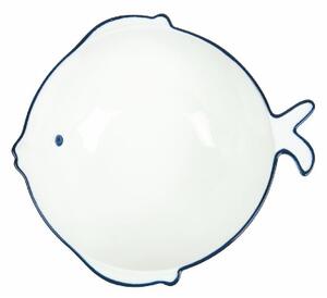 VILLA D’ESTE HOME Porcelánová mísa ve tvaru ryby Open fish, 24 cm, bílá, modré lemování
