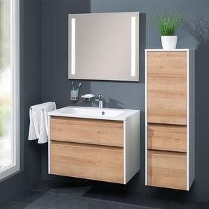 MEREO - Opto, koupelnová skříňka s keramickým umyvadlem, dub, 2 zásuvky, 810x580x458 mm (CN921)