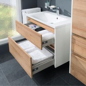 MEREO - Opto, koupelnová skříňka s keramickým umyvadlem, bílá/dub, 2 zásuvky, 1010x580x458 mm (CN932)