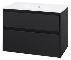 MEREO - Opto, koupelnová skříňka s keramickým umyvadlem, černá 2 zásuvky, 810x580x458 mm (CN941)