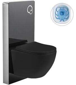 Kompletní WC set Modul/Cesso - černá lesklá - integrované WC tlačítko - pneumatický modul - 49x36 cm