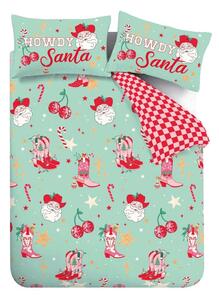 Zelené/růžové povlečení na dvoulůžko/prodloužené 230x220 cm Santa's Howdy Christmas – Catherine Lansfield