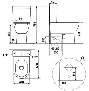 AQUALINE - JALTA WC kombi, Rimless, spodní/zadní odpad (PB103RW)