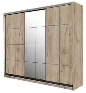 Skříň 3D W Loft 1800x600x2400, 2 DTD + 1 zrcadlo Lines BL, Dub kraft šedý