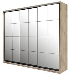 Skříň 3D W Loft 1800x600x2400, 3 zrcadla Lines BL, Dub kraft šedý