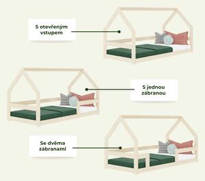 Nízká postel domeček SAFE 8v1 ze dřeva se zábranou - Transparentní vosková lazura matná, 90x160 cm, Se dvěma zábranami
