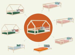 Nízká postel domeček SAFE 8v1 ze dřeva se zábranou - Nelakovaná, 90x180 cm, S jednou zábranou