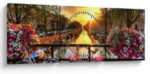 Obraz - Východ slunce v Amsterdamu (s hodinami) (90x30 cm)
