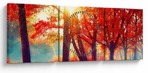 Obraz - Podzimní krajina (s hodinami) (90x30 cm)