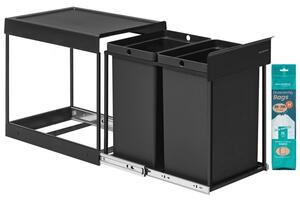 Výsuvný koš na odpad 2x20 l do kuchyňské linky, černý