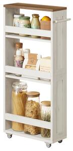 Pojízdný úzký regál 4 patra, bílý/hnědý, 40 x 15 x 86,5 cm