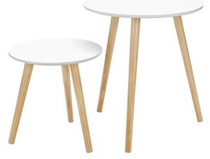 Sada minimalistických odkládacích stolků bílá/dřevo, 2 ks