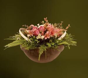 Aranžmá smuteční - květináč PLAST "mísa" žardinka - v růžové-pr. 30cm