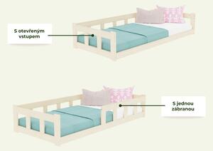 Nízká dětská jednolůžková postel FENCE 4v1 se zábranou - Nelakovaná, 90x180 cm, S otevřeným vstupem