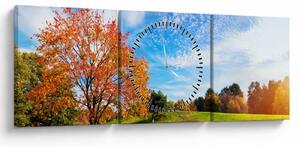 Obraz - Podzimní krajina (s hodinami) (90x30 cm)