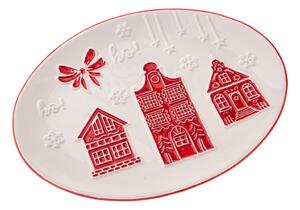 Bílý servírovací keramický talíř s vánočním motivem Christmas cottage – Dakls
