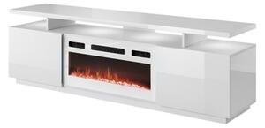 TV skříňka Aniceto s krbem, Osvětlení: osvětlení LED, Barva: bílá / bílá lesk, Krb: bílý 5903211275098