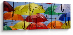 Obraz barevných deštníků (s hodinami) (90x30 cm)