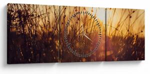 Obraz pole při západu slunce (s hodinami) (90x30 cm)