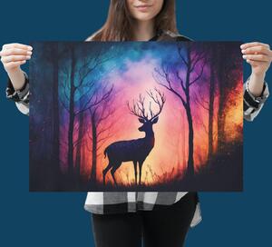 Plakát - Jelen v lese, silueta, akvarel FeelHappy.cz Velikost plakátu: A4 (21 × 29,7 cm)