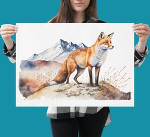 Plakát - Liška v horách, akvarel FeelHappy.cz Velikost plakátu: A4 (21 × 29,7 cm)