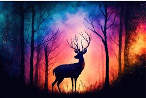 Obraz na plátně - Jelen v lese, silueta FeelHappy.cz Velikost obrazu: 210 x 140 cm