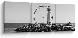 Obraz - Maják na pobřeží, Santa Cruz, Kalifornie (s hodinami) (90x30 cm)