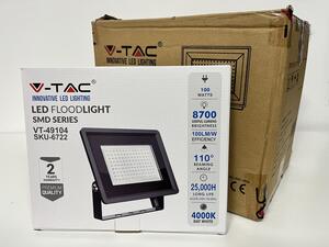 V-TAC Černý LED reflektor 100W, 8+2ks zdarma, Studená bílá 6000 - 6500K