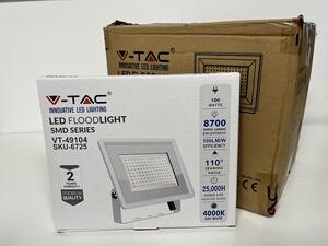 V-TAC Bílý LED reflektor 100W, 8+2ks zdarma, Neutrální bílá 4000 - 4500K