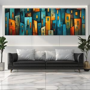 Obraz na plátně - Noční městečko Erimen, abstrakce FeelHappy.cz Velikost obrazu: 90 x 30 cm
