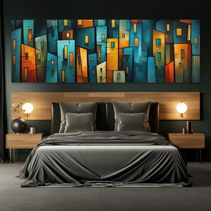 Obraz na plátně - Noční městečko Erimen, abstrakce FeelHappy.cz Velikost obrazu: 120 x 40 cm