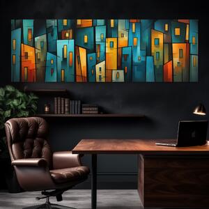 FeelHappy Obraz na plátně - Noční městečko Erimen, abstrakce Velikost obrazu: 240 x 80 cm