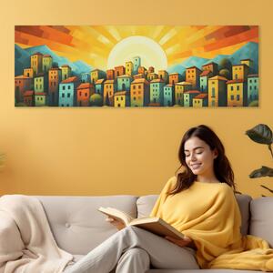 Obraz na plátně - Městečko Ascara se západem slunce FeelHappy.cz Velikost obrazu: 90 x 30 cm
