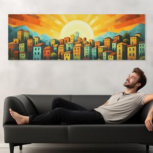 Obraz na plátně - Městečko Ascara se západem slunce FeelHappy.cz Velikost obrazu: 120 x 40 cm