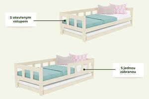 Dětská jednolůžková postel FENCE 4v1 se zábranou a přistýlkou - Nelakovaná, 90x160 cm, S otevřeným vstupem