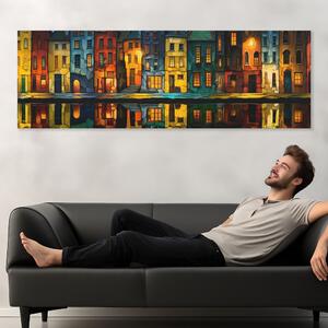 Obraz na plátně - Noční ulice Lambuen FeelHappy.cz Velikost obrazu: 240 x 80 cm