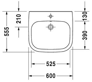 Duravit D-Code - Umyvadlo, 1 otvor pro armaturu propíchnutý, 60 x 55 cm, 2312600002