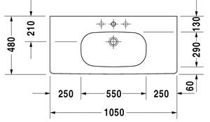 Duravit D-Code - umyvadlo 105x48 cm, 1 otvor pro armaturu propíchnutý bílé 0342100002