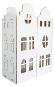 Montessori dřevěná šatní skříň ve tvaru domku Zvolte barvu stran: Růžová, Zvolte barvu polic: Nelakovaná