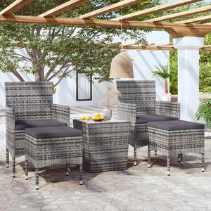 5dílný zahradní bistro set polyratan a tvrzené sklo šedý 3058369