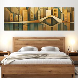 Obraz na plátně - Moderní město Velcron s mostem FeelHappy.cz Velikost obrazu: 120 x 40 cm