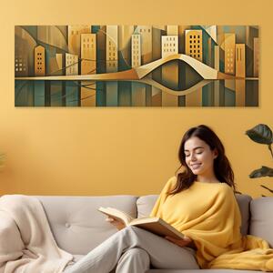 Obraz na plátně - Moderní město Velcron s mostem FeelHappy.cz Velikost obrazu: 120 x 40 cm