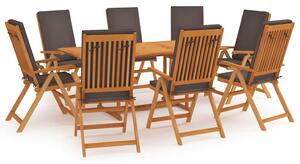 9dílný zahradní jídelní set s poduškami masivní teak šedý 3059568