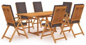 7dílný zahradní jídelní set s poduškami masivní teak šedý 3059567