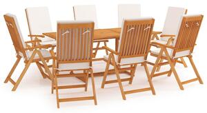 9dílný zahradní jídelní set s poduškami masivní teak šedý 3059570