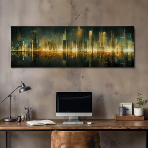Obraz na plátně - Futuristické město - Zrcadlení pokroku FeelHappy.cz Velikost obrazu: 120 x 40 cm